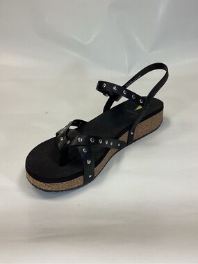 Volatile Black Studded Cork-Effect Platform Slingback Sandals